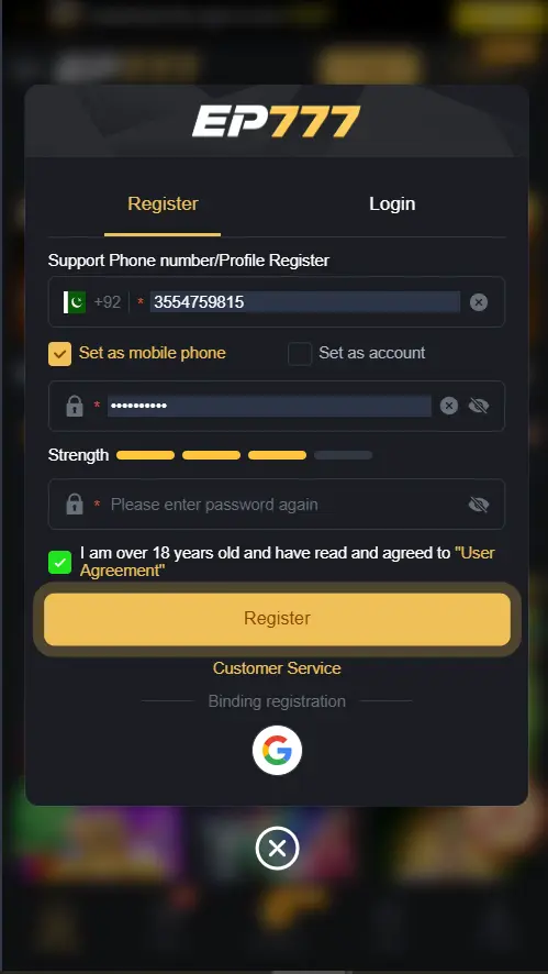EP777 Game Register or Login