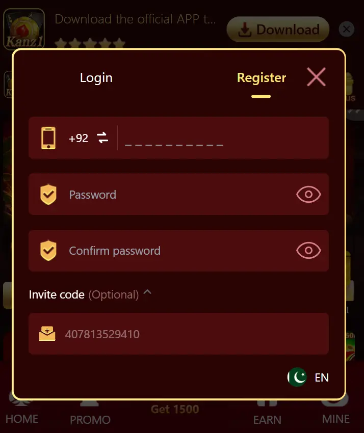 KANZ1 Game Register an d Login