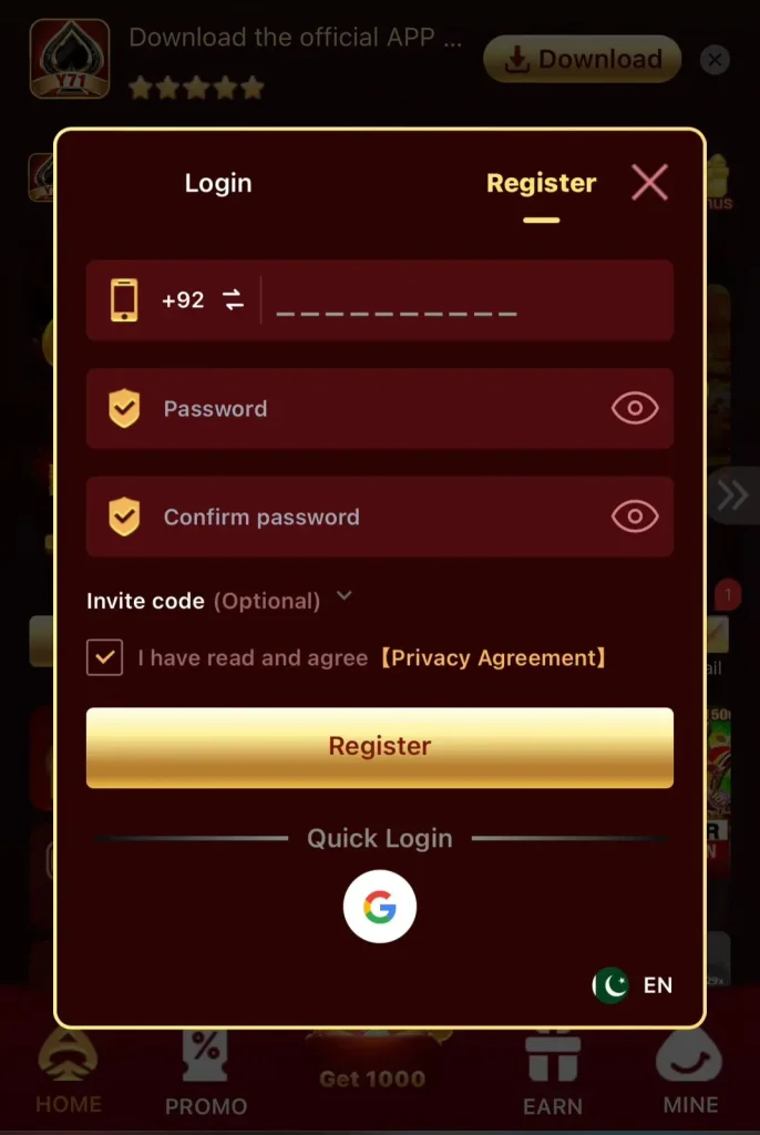 Y71 Game Register and Login