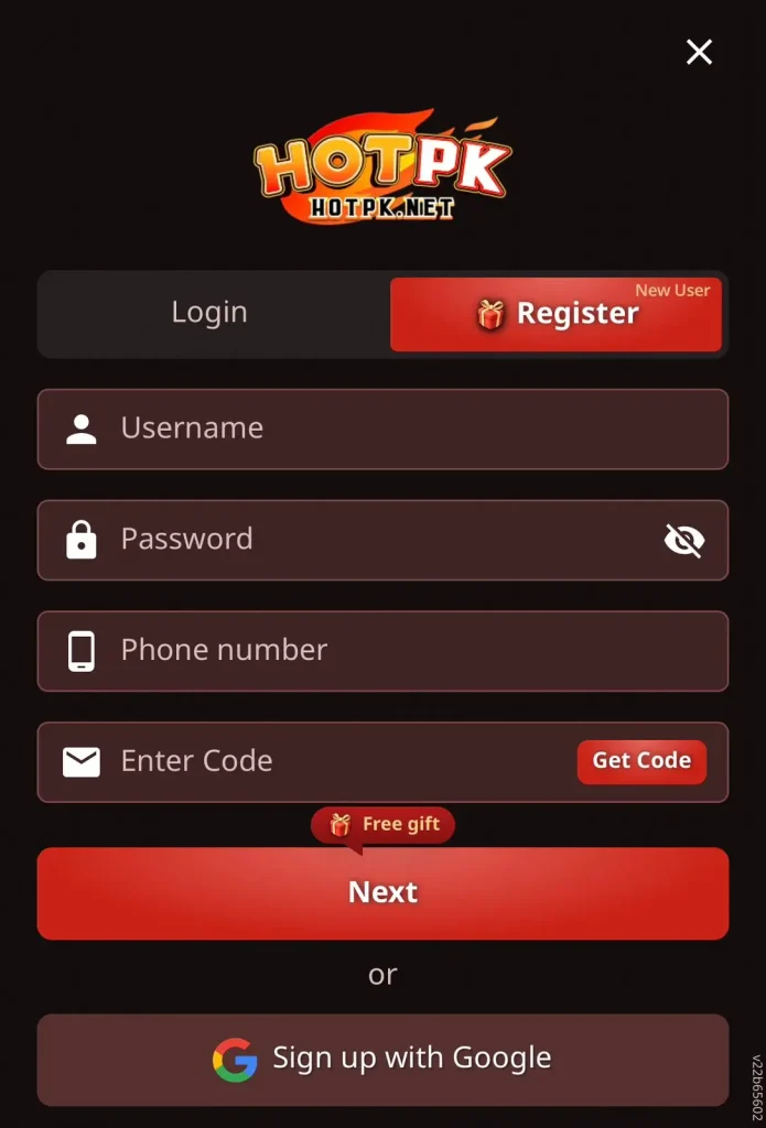 HotPk Game Login & Register