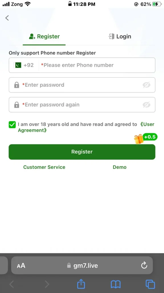 GM7 Game Login and Register