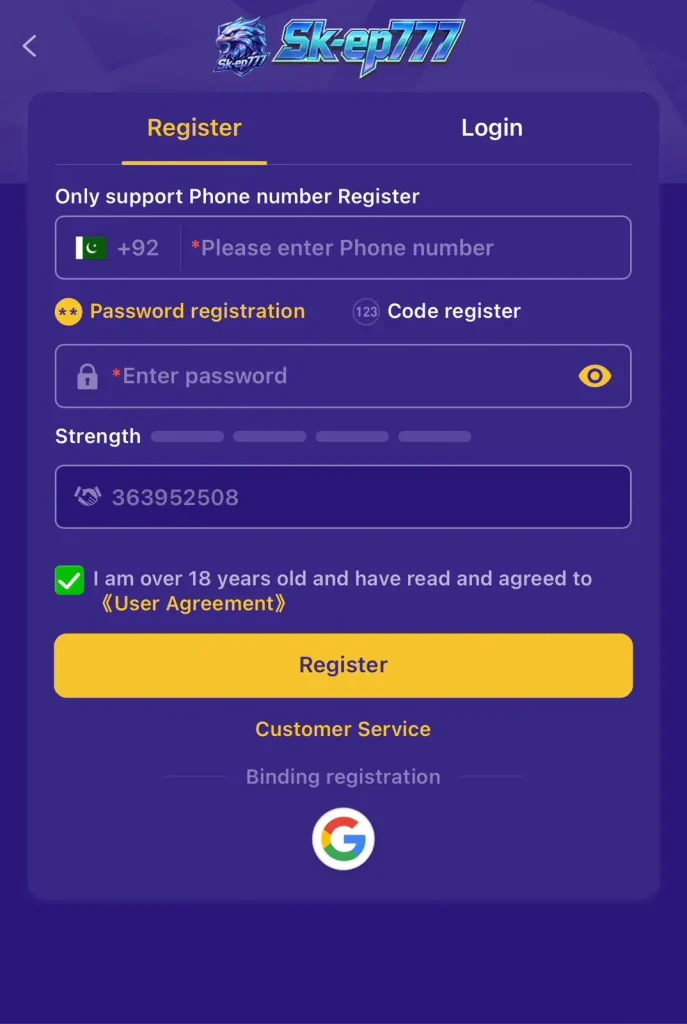 Sk-EP777 Game Login and Register